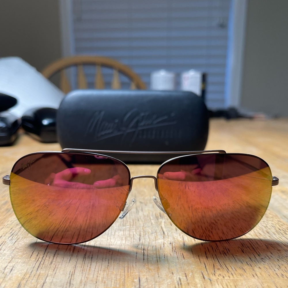 Maui Jim Cinder Cone Polarized Titanium Sunglasses 789-24B Satin Sepia/Sunrise